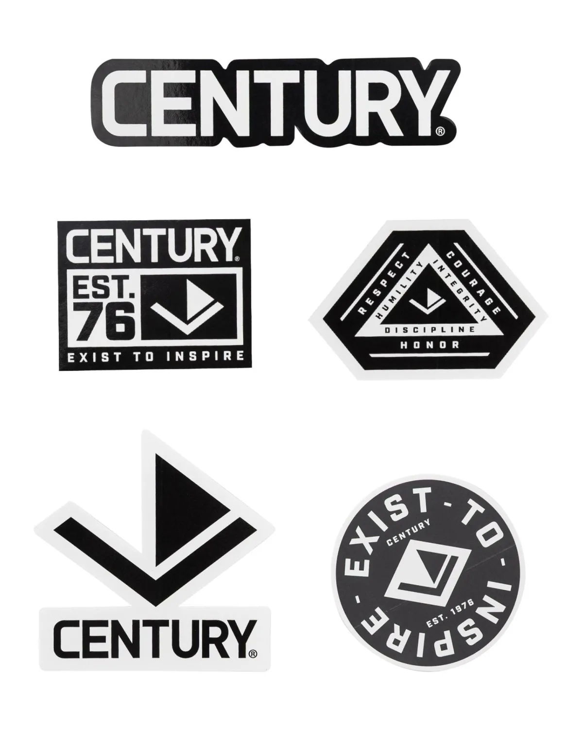 Clearance Century Martial Arts Century Black and White Sticker Pack – 5 Piece