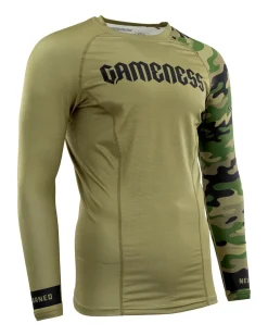 Hot Century Martial Arts Gameness Men's Combate Long Sleeve Rash Guard Olive