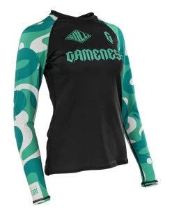 New Gameness Women's Long Sleee Bravo Rash Guard Black/Teal