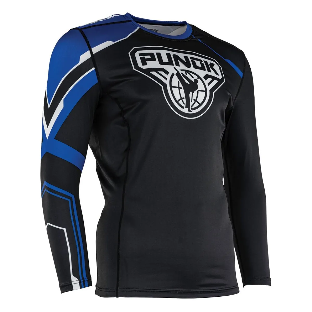 Hot Century Martial Arts Punok Long Sleeve Compression Top Blue/Black/White
